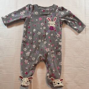 Little Wonders Gray and Pink Floral Bunny Footie